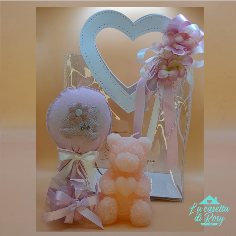 Battesimo borsetta con candela orsetto