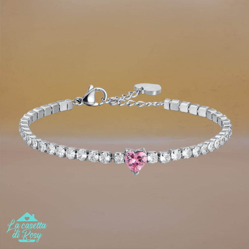 bracciale tennis cuore rosa